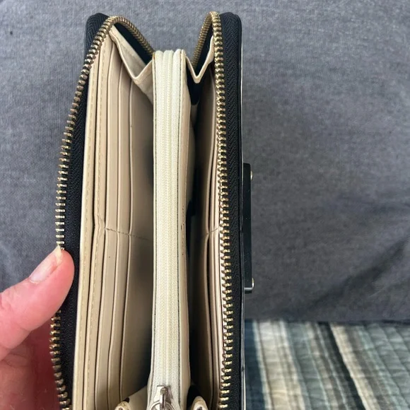 kate spade Cream and Black Striped Patent Zip Wallet - Picture 4 of 5